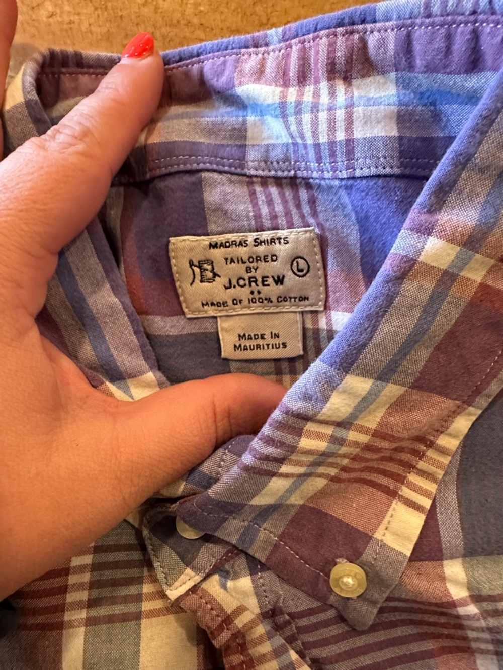 J. Crew Lavender and Blue Plaid Madras Button-Down Shirt